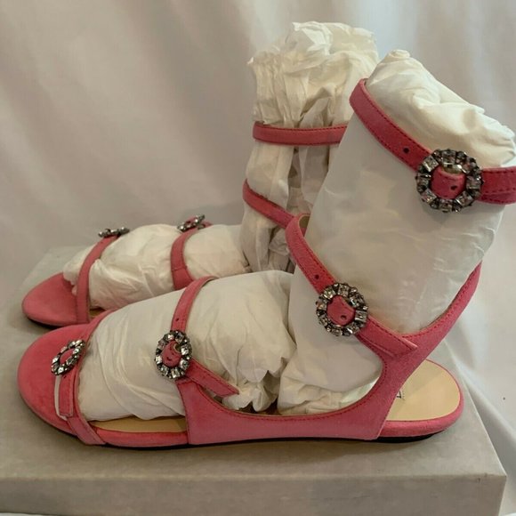 Jimmy Choo NAIA Flats Sandals Shoes NEW Size 38 (US 8) Suede w/ Crystal Buckle - Picture 4 of 6